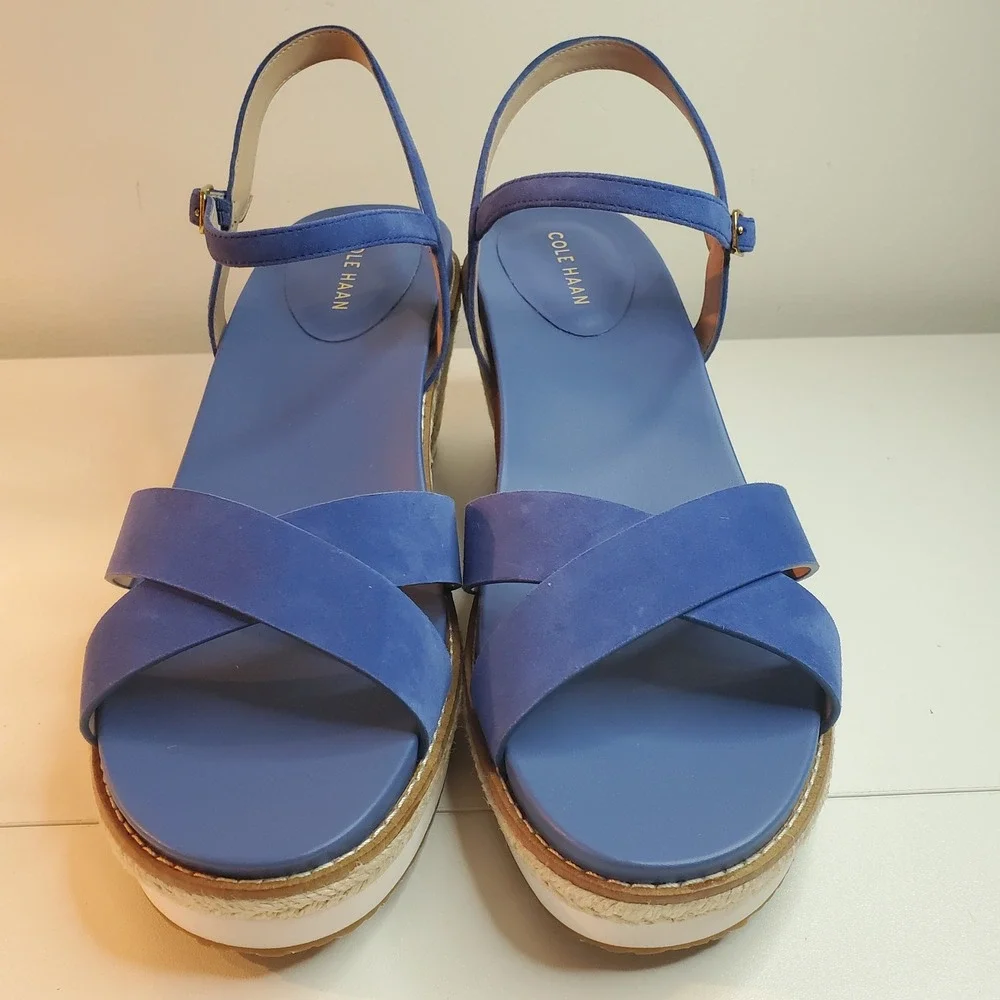 Cole Haan Cloudfeel Blue Suede Espadrille Wedge Sandals W31919 Womens 11